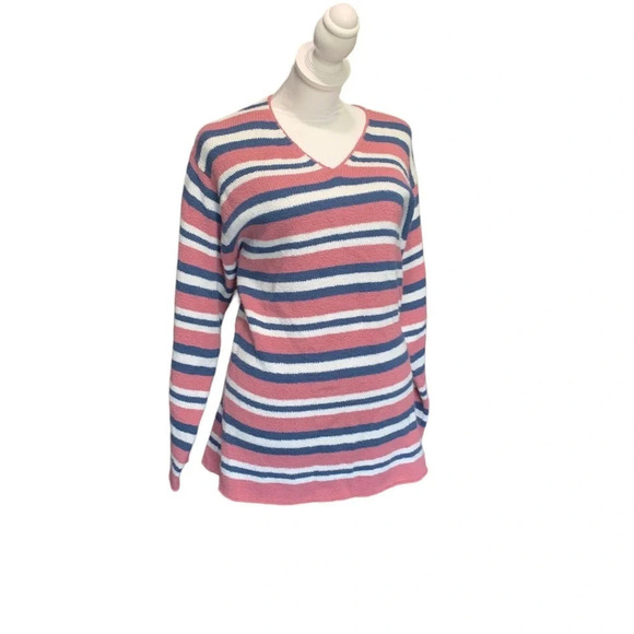 Cherokee Sweaters - Cherokee Pullover Sweater Womens Pink Blue Striped Ribbed Long Sleeve Size XL